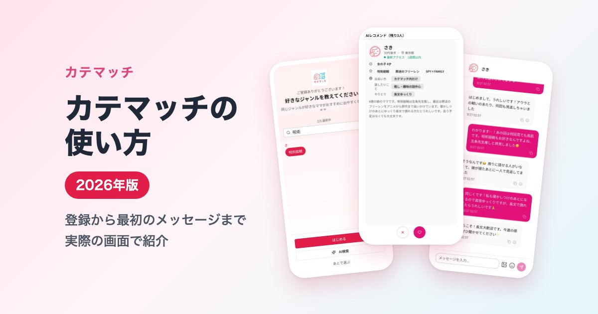 カテマッチの使い方 2026年版。登録から最初のメッセージまで実際の画面で紹介